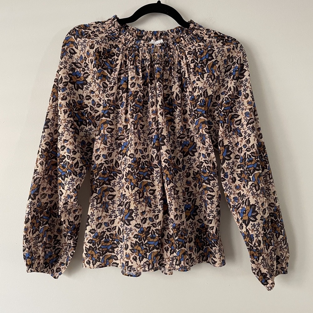 Apiece Apart Esparta Top Organic Cotton Floral XS Keyhole Ruffle Cottage Prairie
